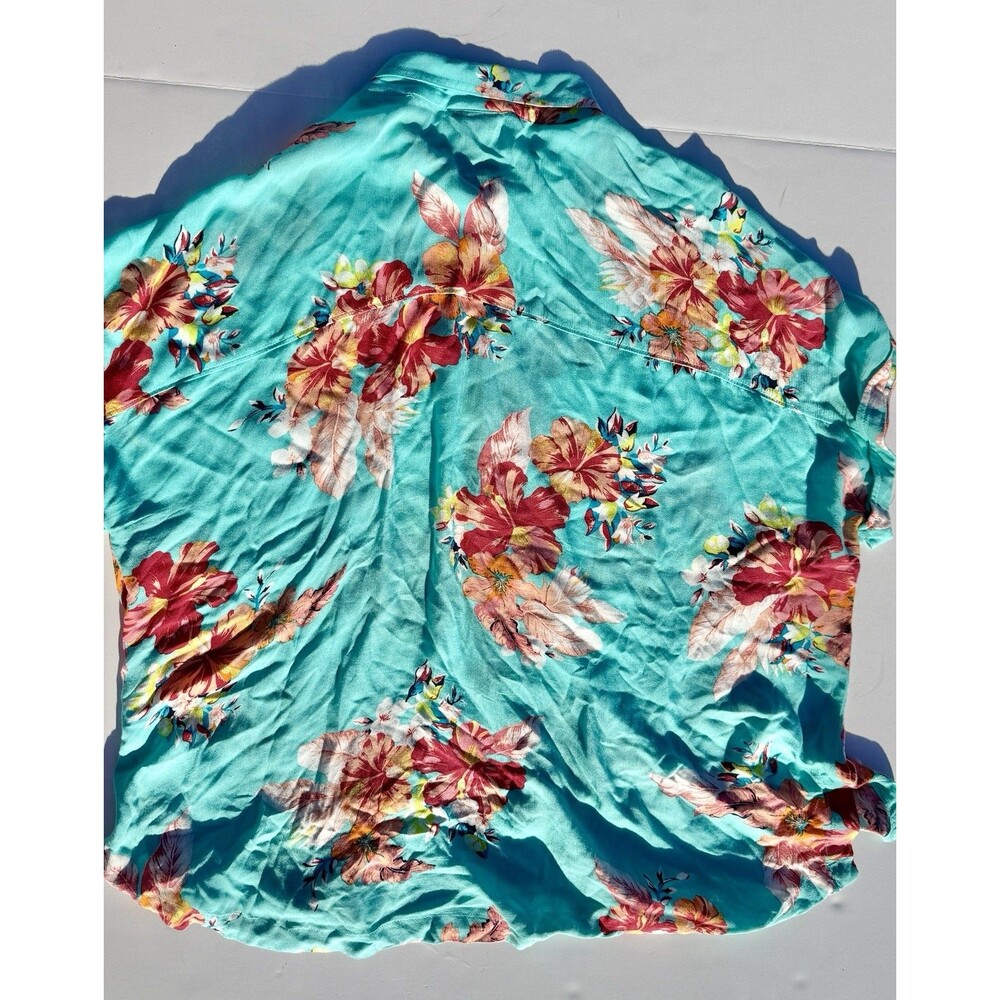 blue and red tropical tropical print button-down shirt A.N.A beach vacation swim